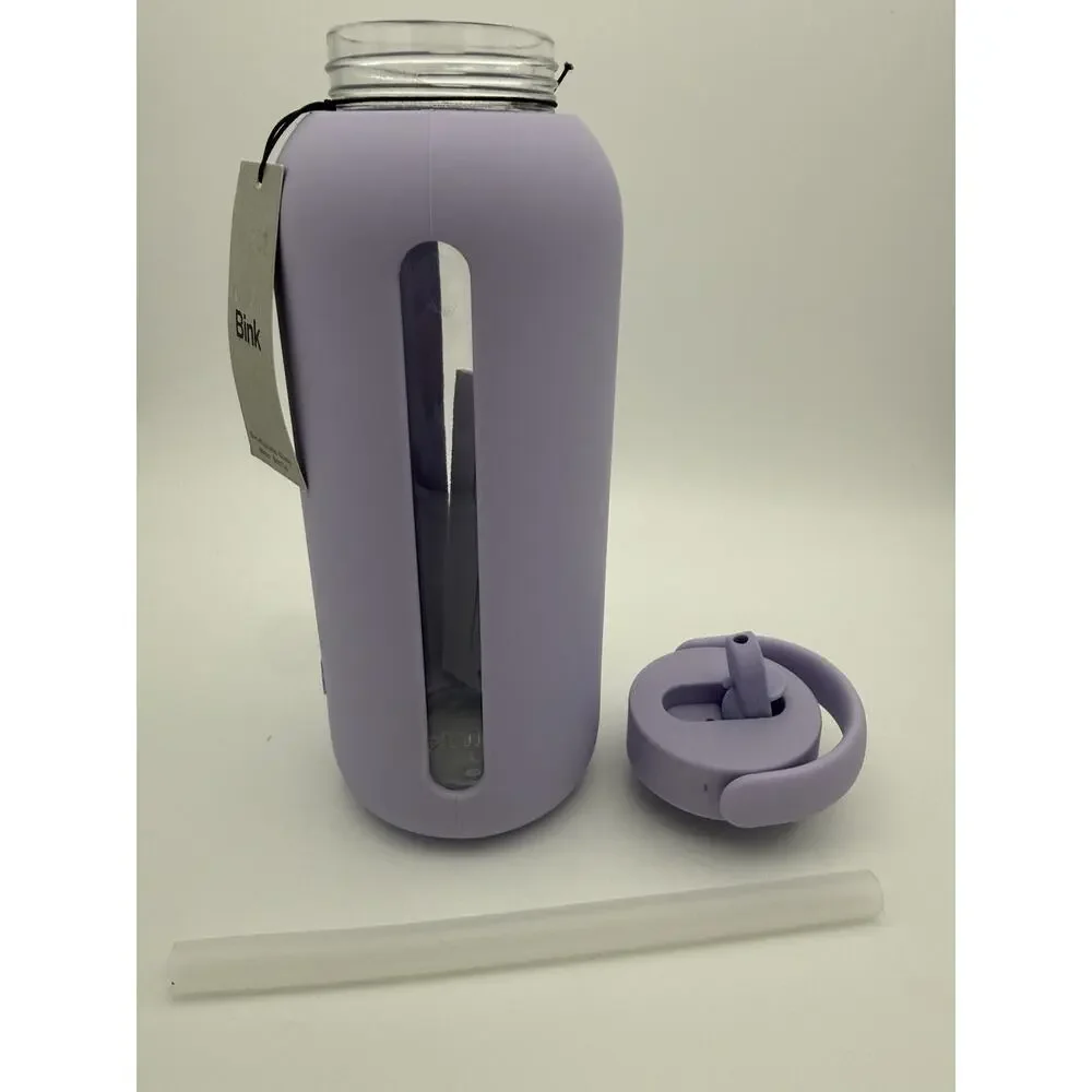 Bink 36 oz Big Water Bottle Flip Cap Lid w/straw Fog Purple Borosilicate Glass